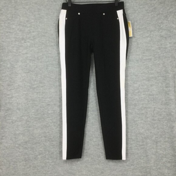 Michael Kors Side Stripe Pull On Pants Small Black White Leggings Ankle - Picture 1 of 16